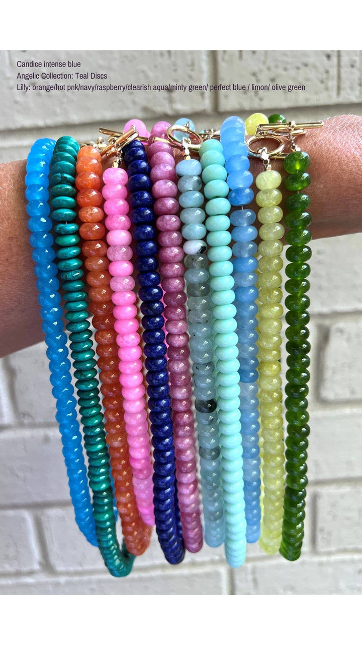 Lilly Gemstone Bead Necklace multi-color 8mm opals jade : Soft orange