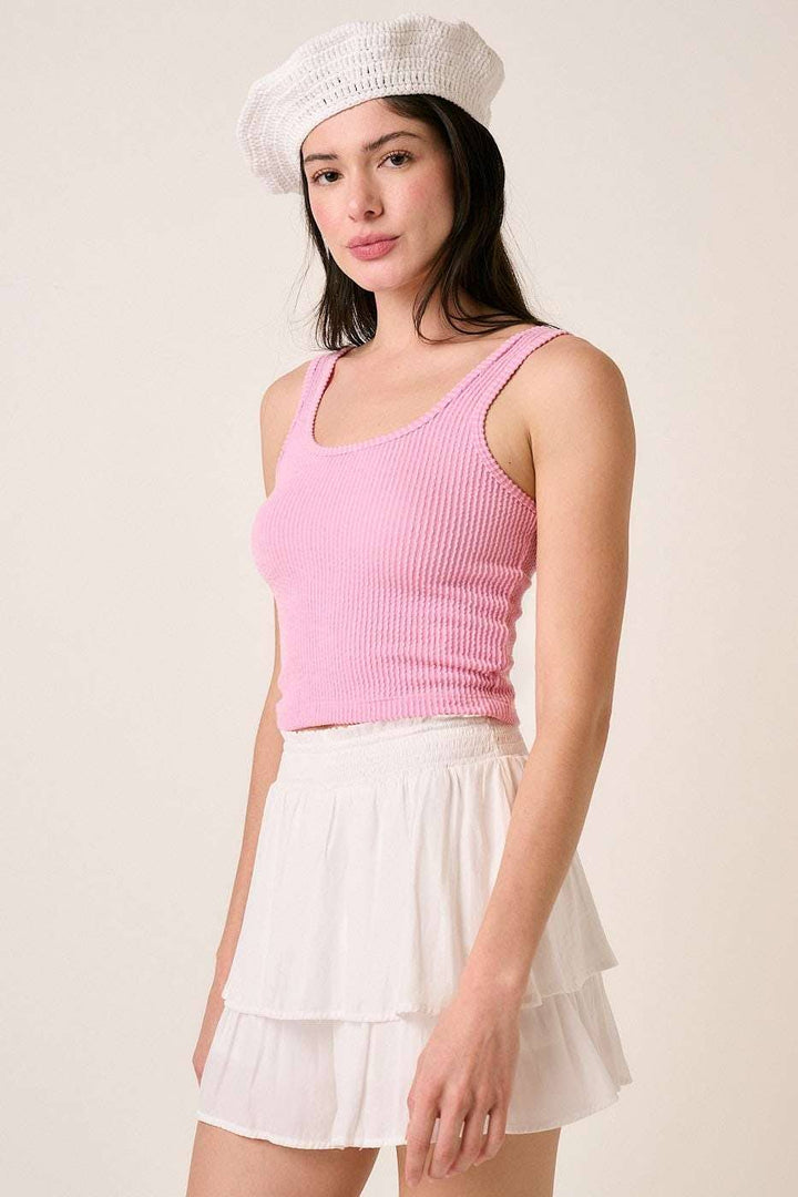 URBAN RIB KNIT SCOOP NECK CROP TANK TOP: ORANGE / S-M-L(2-2-2)