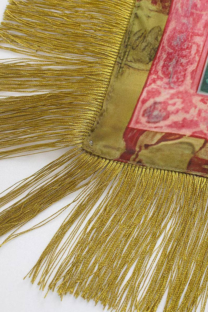 Printed Fringed Detail Scarf in Orange