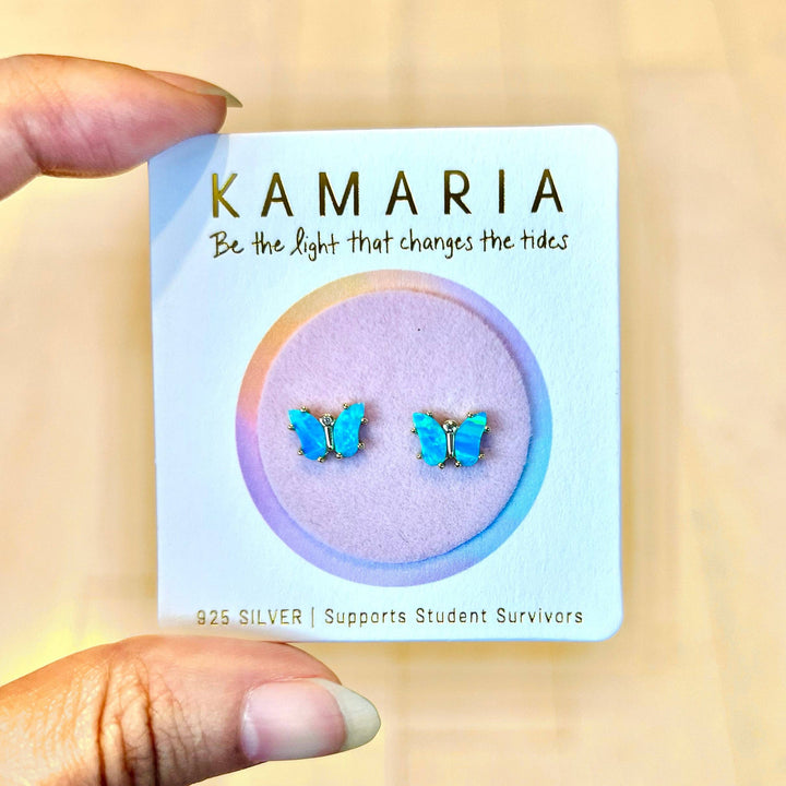 Opal Butterfly Stud Earrings: White Opal / Gold