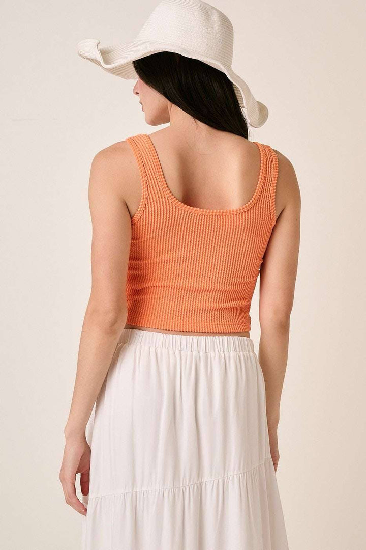 URBAN RIB KNIT SCOOP NECK CROP TANK TOP: ORANGE / S-M-L(2-2-2)
