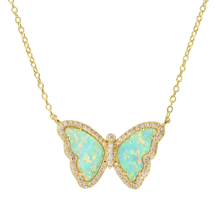 Opal Butterfly Necklace With Crystals: Tangerine Opal / Gold