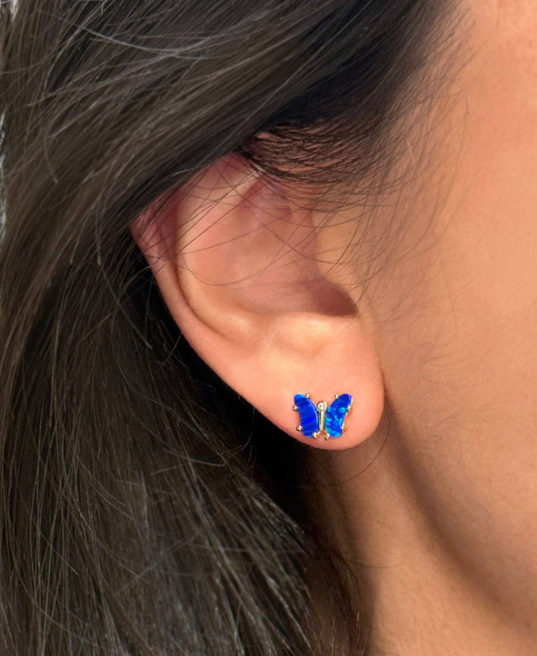 Opal Butterfly Stud Earrings: Tangerine Opal / Gold