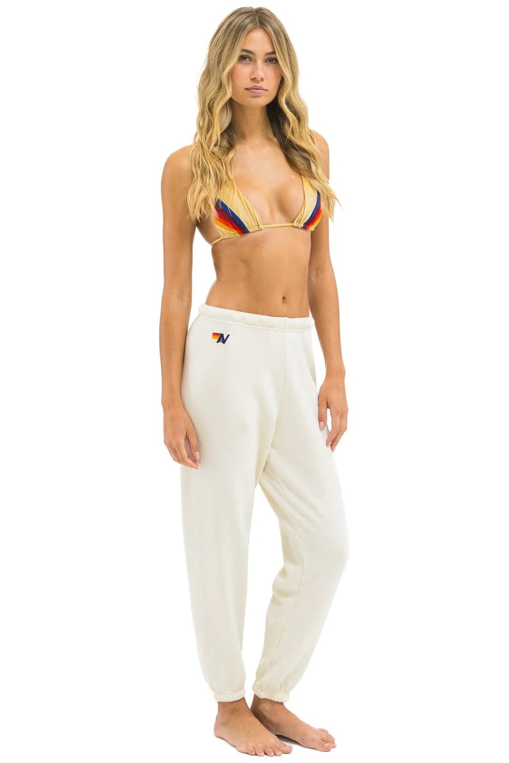 5 Stripe Womens Sweatpant in Vintage White/White Grey - obligato
