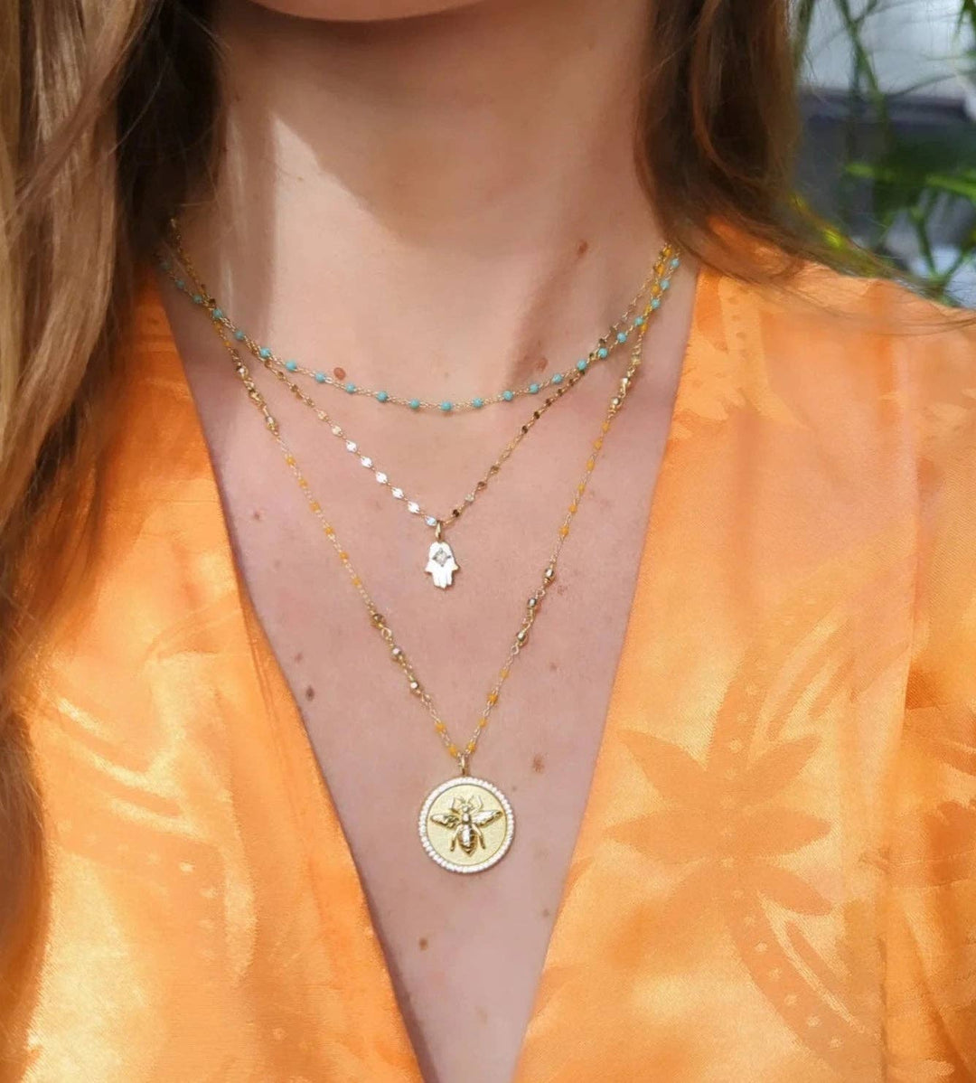 Enamel Beaded Chain Necklace With Sparkle Beads: White / Gold