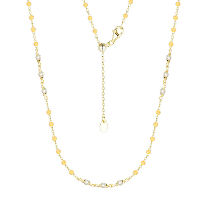 Enamel Beaded Chain Necklace With Sparkle Beads: White / Gold