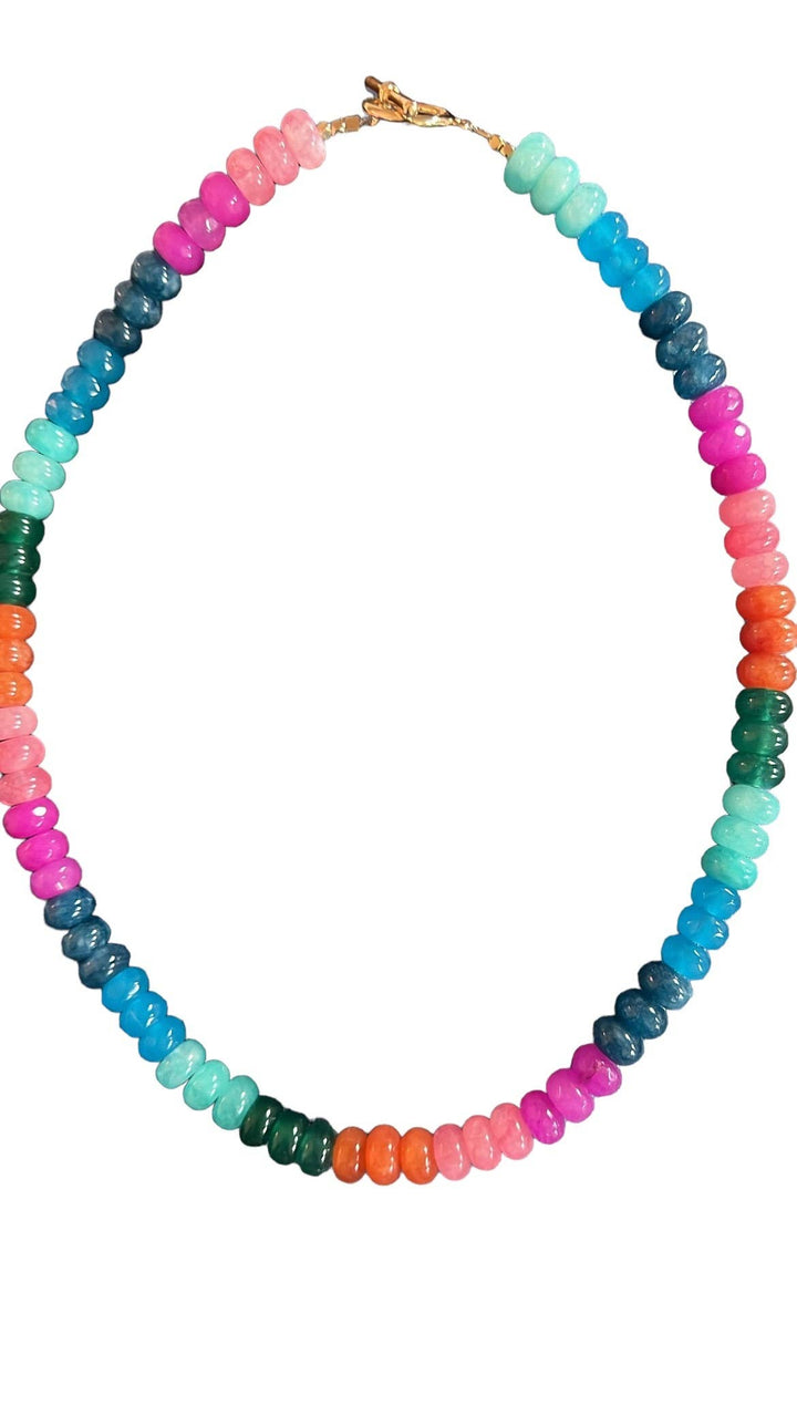 Lilly Gemstone Bead Necklace multi-color 8mm opals jade : Soft orange