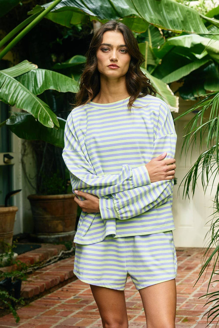 Oversized Semi Crop Striped T-shirt Top: