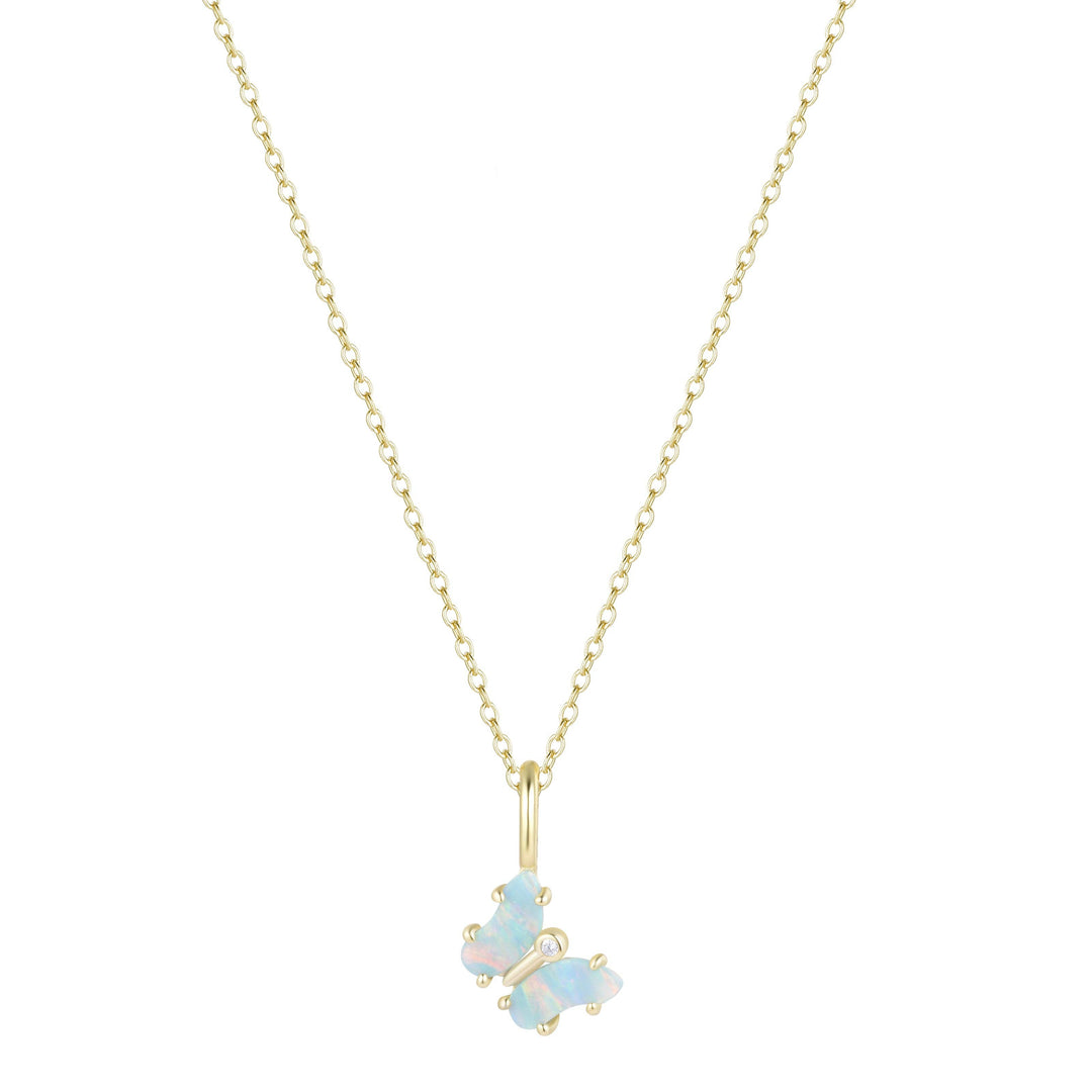 Mini Opal Butterfly Charm Necklace: Tangerine Opal / Gold