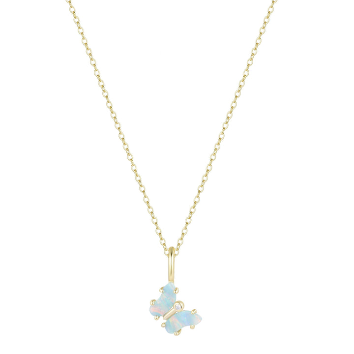 Mini Opal Butterfly Charm Necklace: Tangerine Opal / Gold