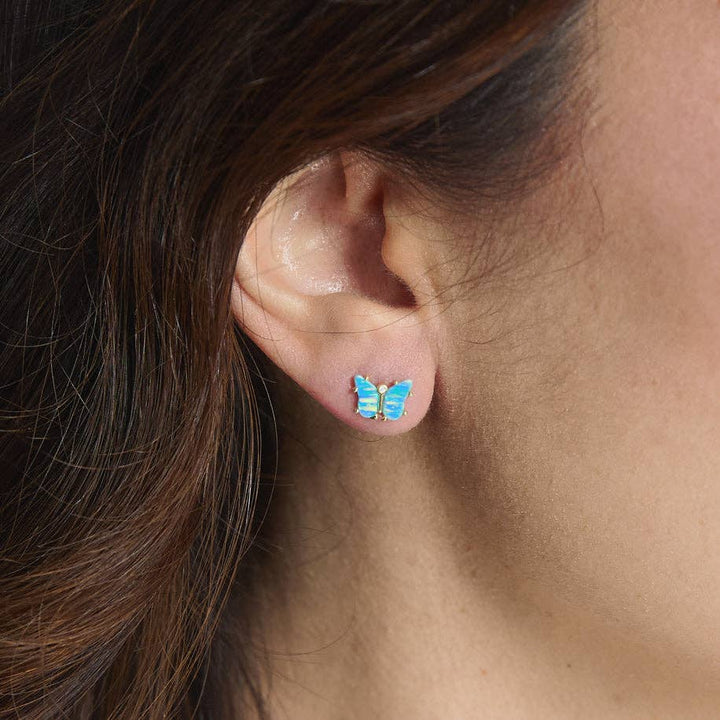 Opal Butterfly Stud Earrings: White Opal / Gold