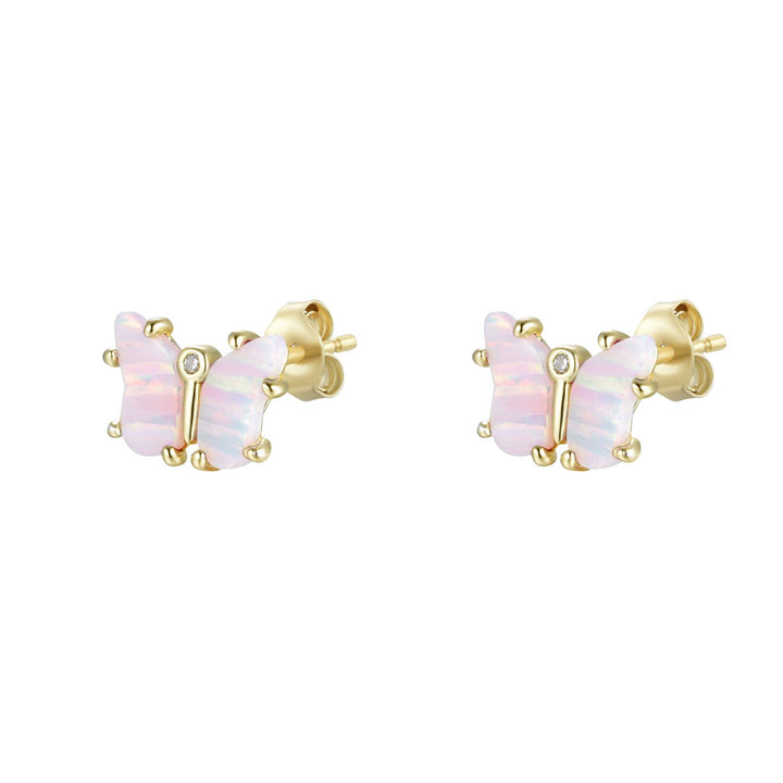 Opal Butterfly Stud Earrings: White Opal / Gold
