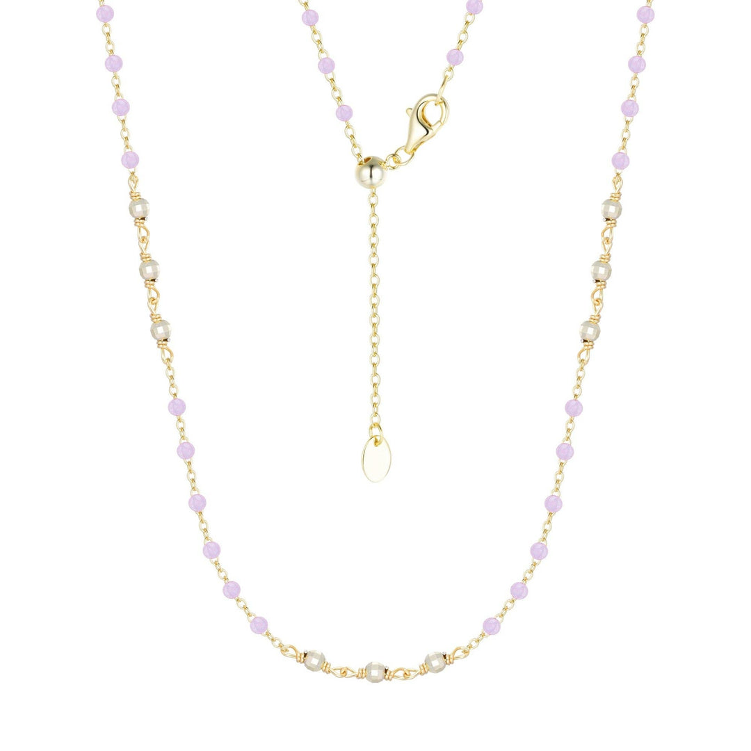 Enamel Beaded Chain Necklace With Sparkle Beads: White / Gold