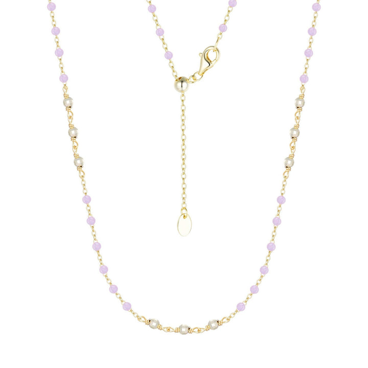 Enamel Beaded Chain Necklace With Sparkle Beads: White / Gold