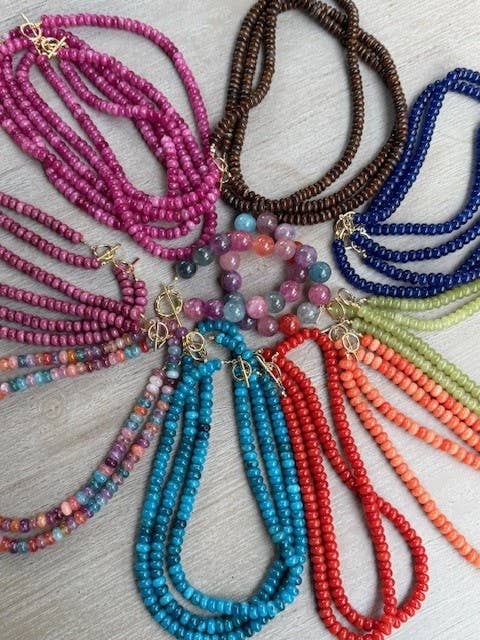 Lilly Gemstone Bead Necklace multi-color 8mm opals jade : Soft orange