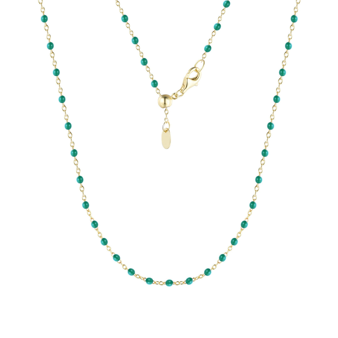 Enamel Beaded Chain Necklace: Dark Green / Gold