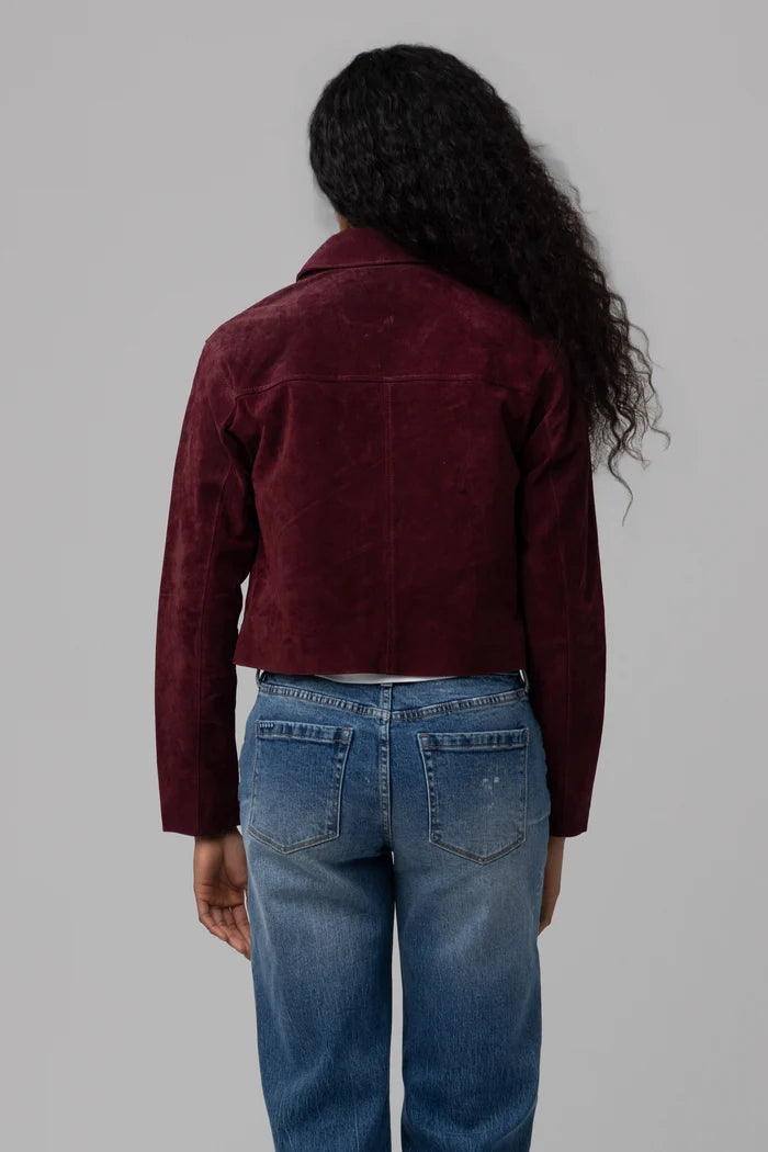 Suede Cropped Blazer in Wine O&