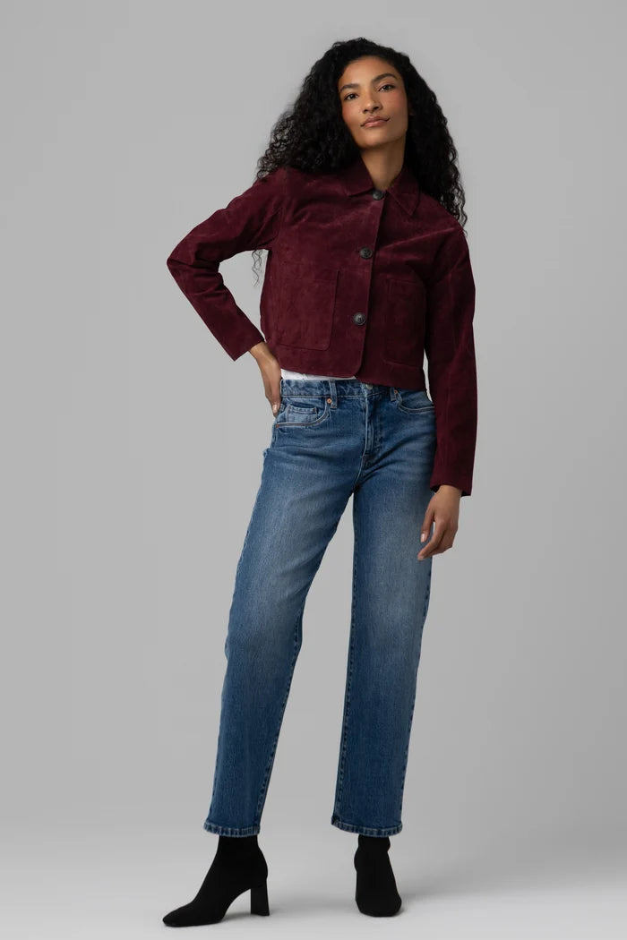 Suede Cropped Blazer in Wine O&
