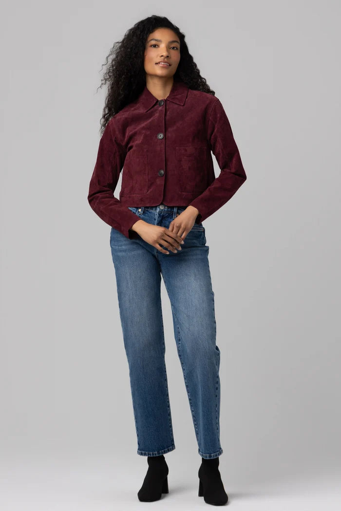 Suede Cropped Blazer in Wine O&