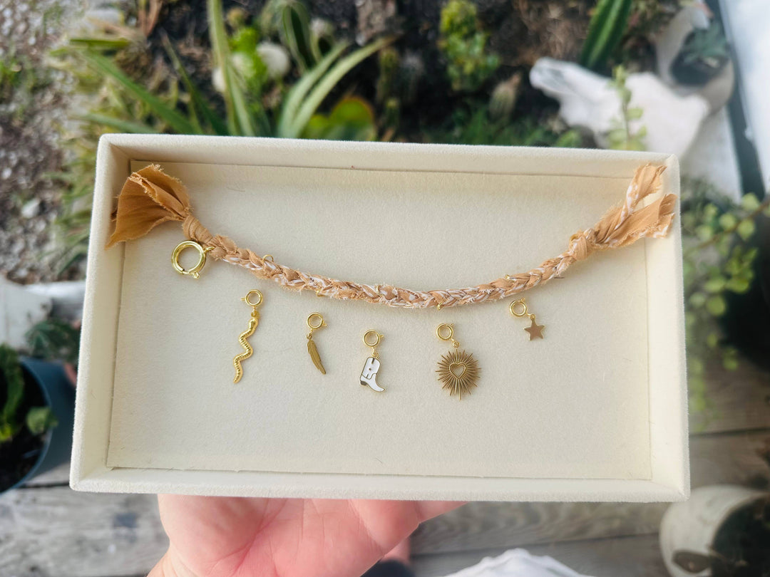 Charm Bar Bandana Bracelets: Terracotta Hues / Gold