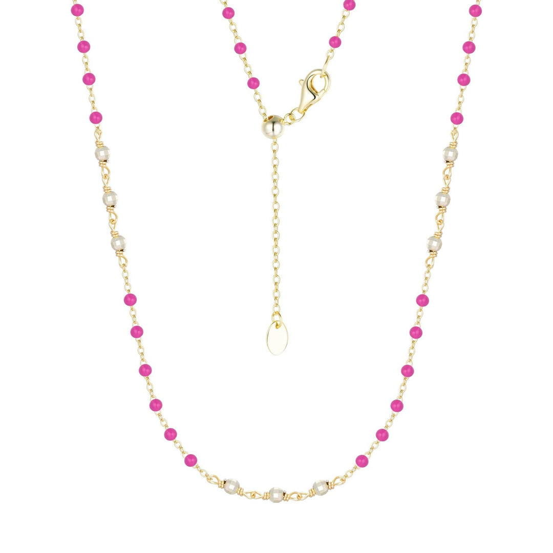 Enamel Beaded Chain Necklace With Sparkle Beads: Tangerine / Gold