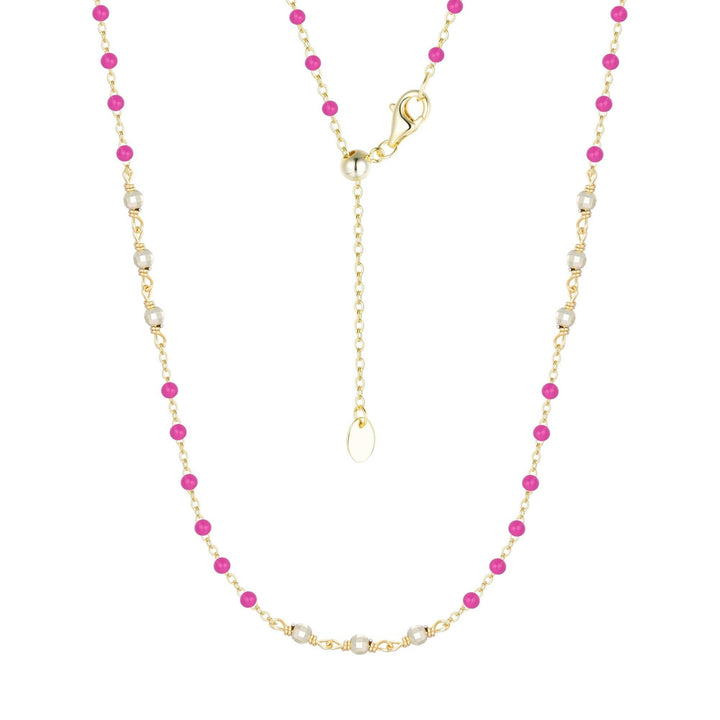 Enamel Beaded Chain Necklace With Sparkle Beads: White / Gold