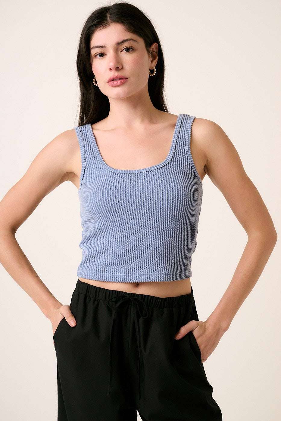 URBAN RIB KNIT SCOOP NECK CROP TANK TOP: ORANGE / S-M-L(2-2-2)
