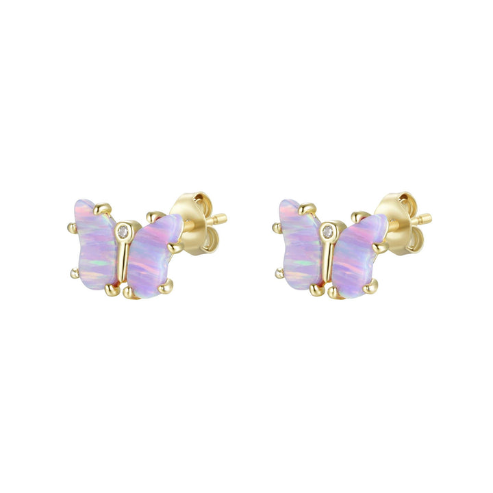 Opal Butterfly Stud Earrings: Light Blue Opal / Gold
