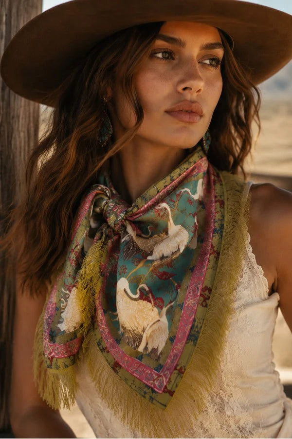 Printed Fringed Detail Scarf in Orange
