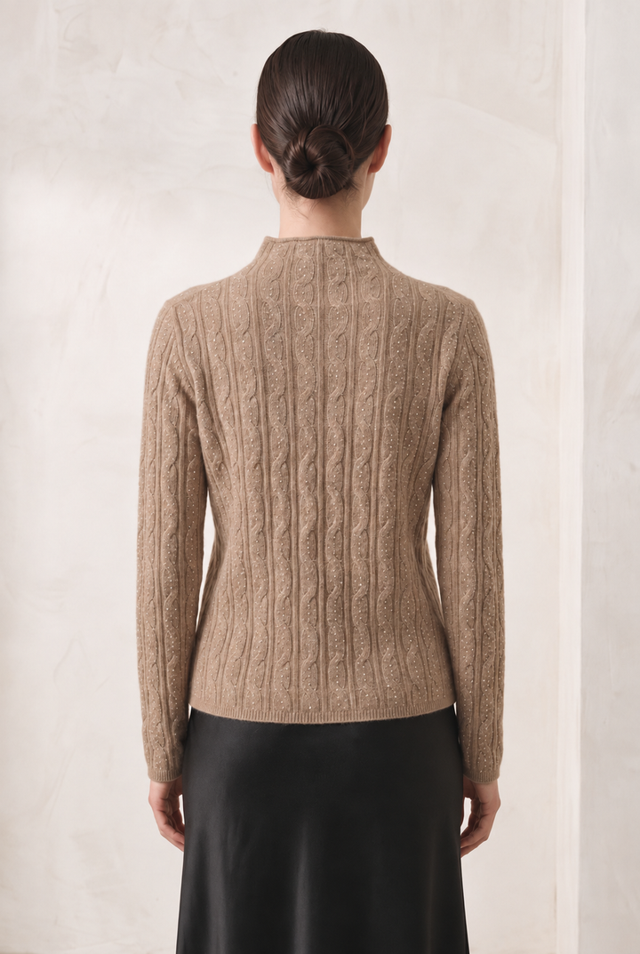 Braided Cable High-Neck in Taupe
