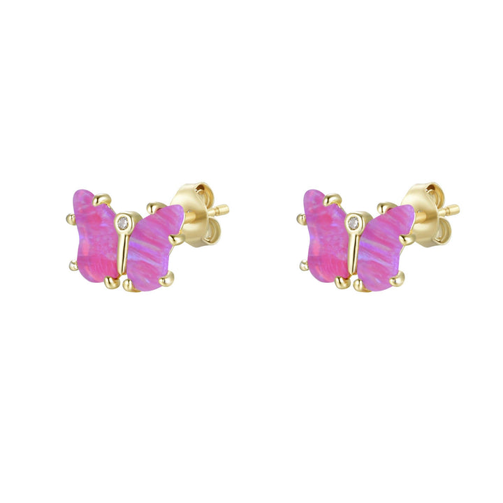 Opal Butterfly Stud Earrings: Light Blue Opal / Gold