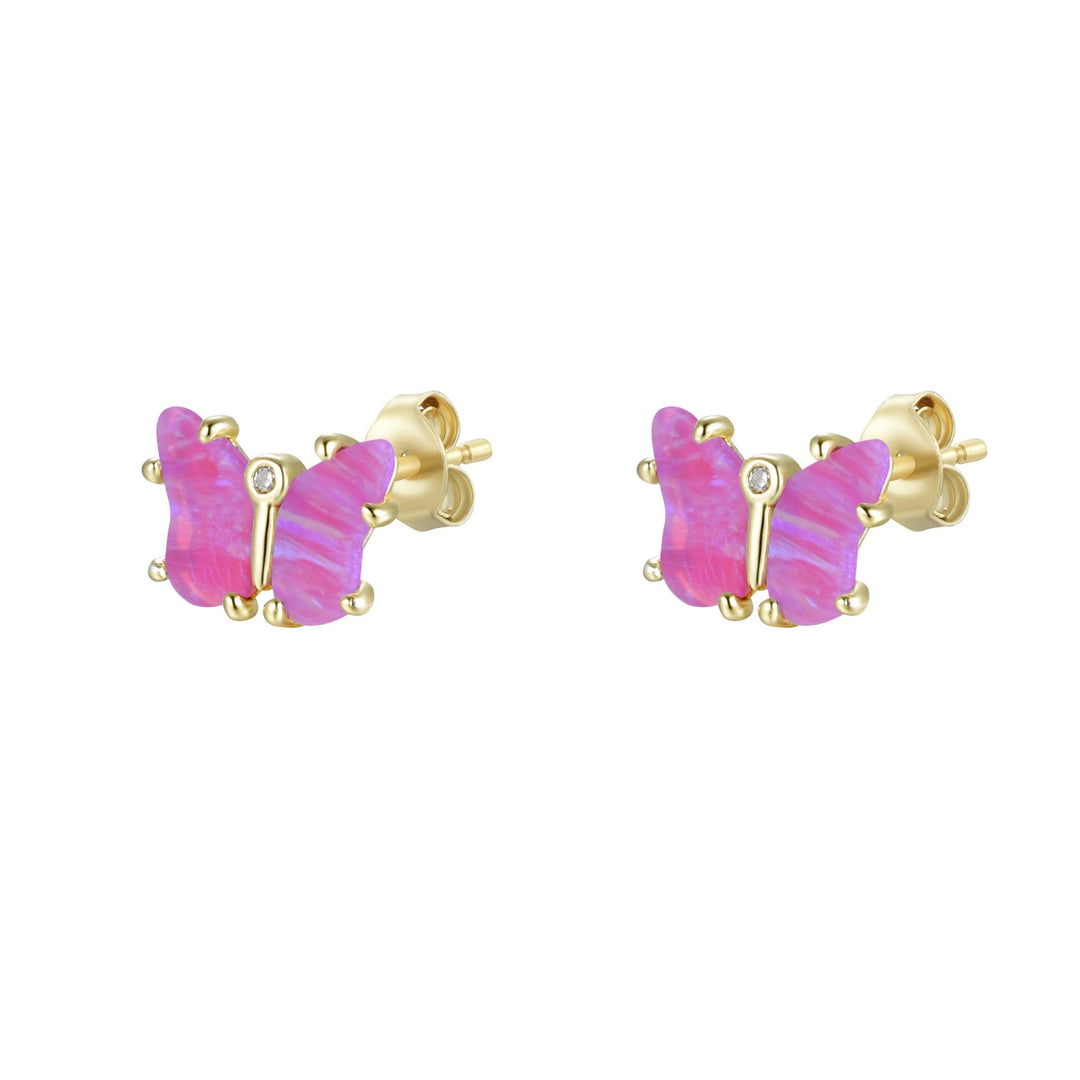 Opal Butterfly Stud Earrings: White Opal / Gold