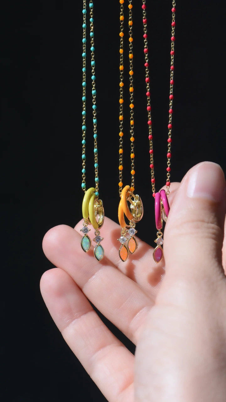 Enamel Beaded Chain Necklace: Dark Green / Gold