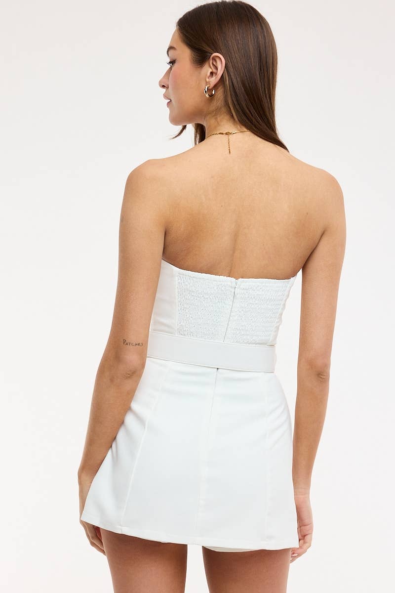 VIVID SOLID COLOR WAIST BELT FIT-IN MINI DRESS: WHITE / M