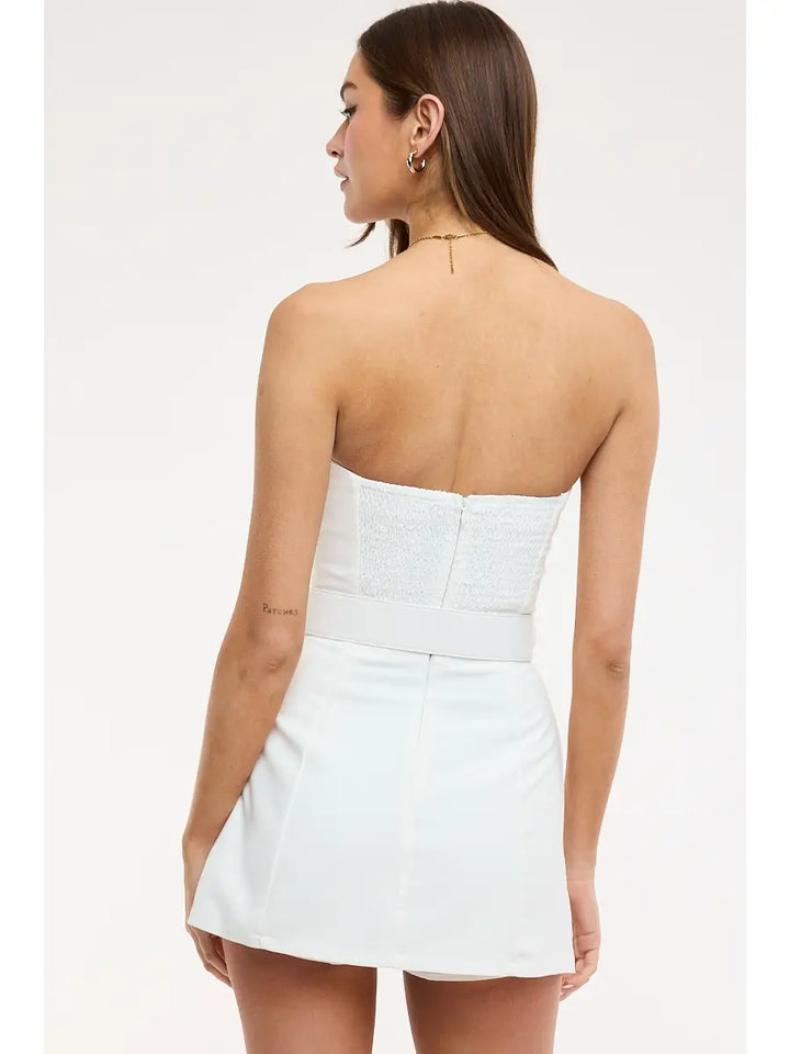 Belted Mini Dress in White