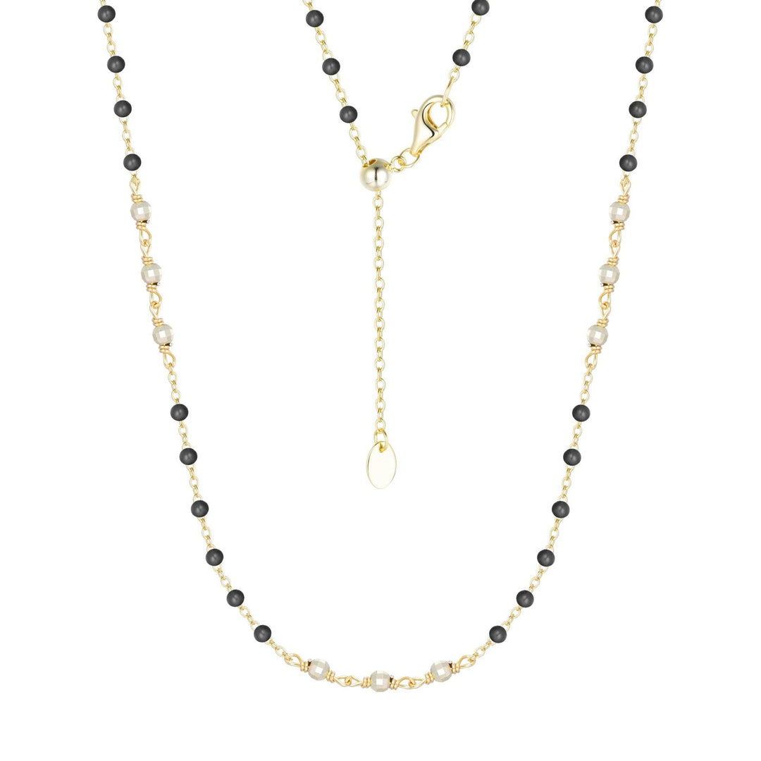 Enamel Beaded Chain Necklace With Sparkle Beads: White / Gold