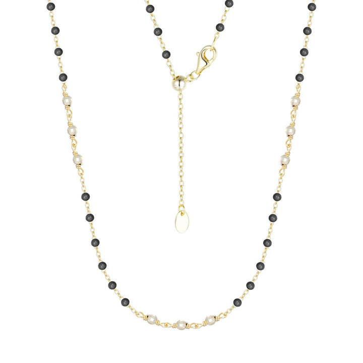 Enamel Beaded Chain Necklace With Sparkle Beads: White / Gold