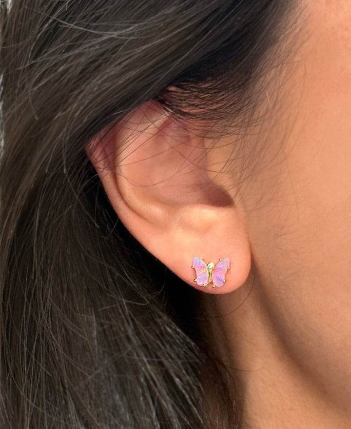 Opal Butterfly Stud Earrings: White Opal / Gold