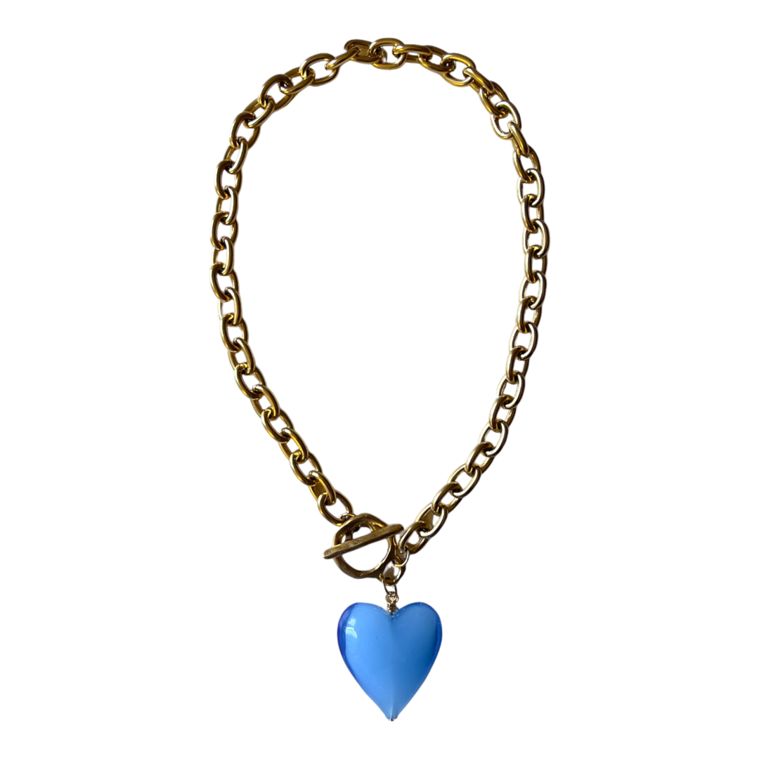 Amore Murano Glass Heart Necklace: Periwinkle Blue
