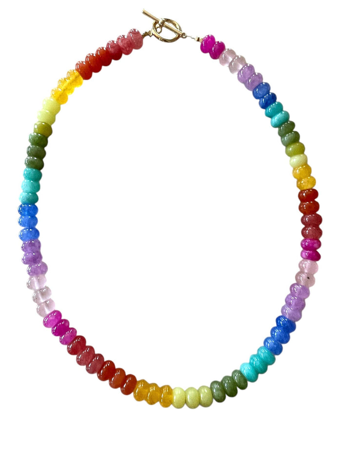 Lilly Gemstone Bead Necklace multi-color 8mm opals jade : Soft orange