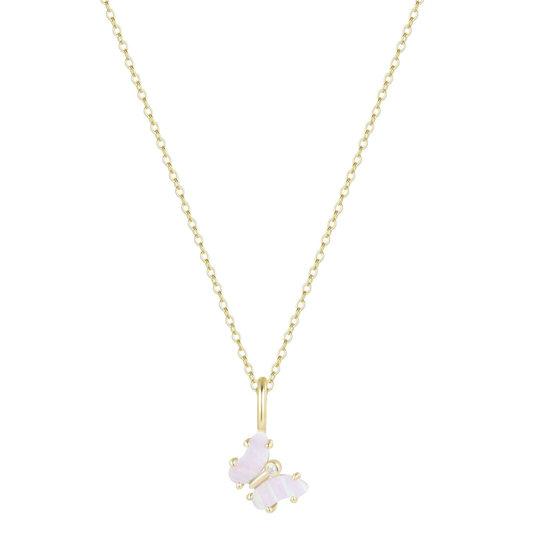 Mini Opal Butterfly Charm Necklace: Tangerine Opal / Gold