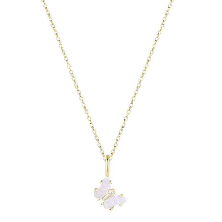 Mini Opal Butterfly Charm Necklace: Tangerine Opal / Gold