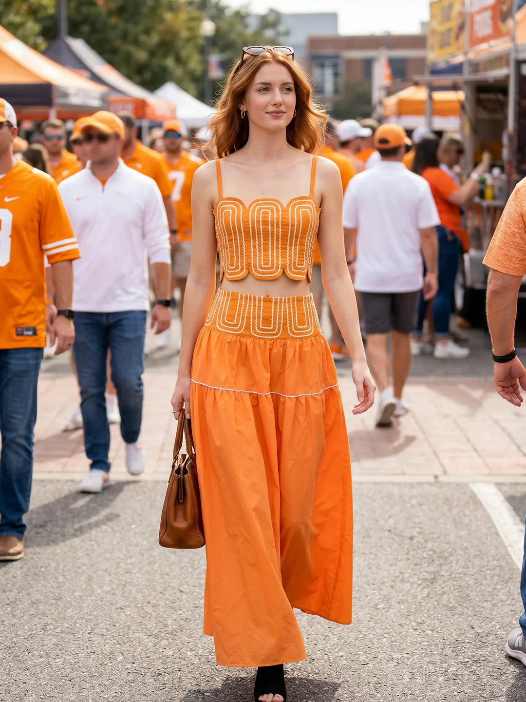 Romi Lace Trimmed Set in Orange Set