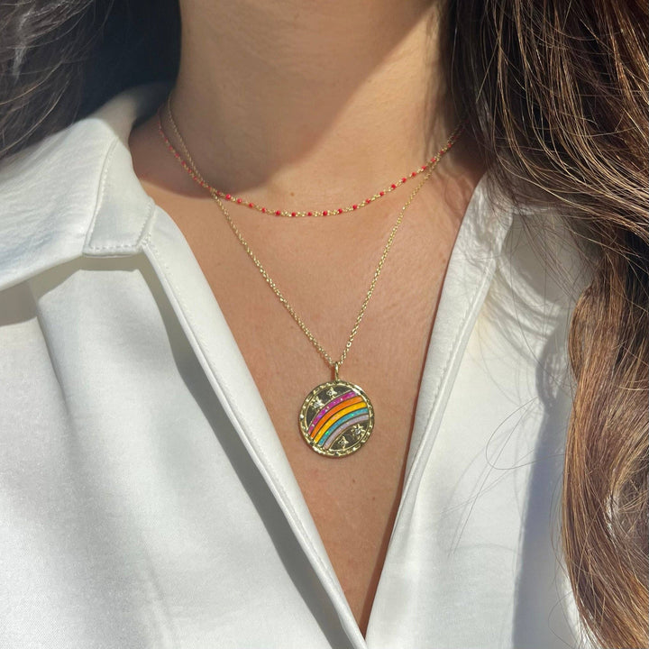 Enamel Beaded Chain Necklace: Tangerine / Gold