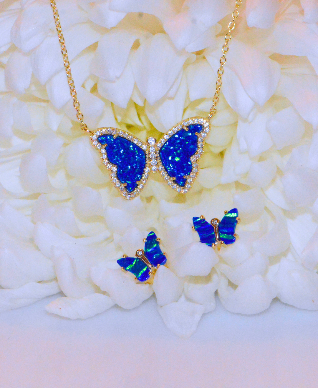 Opal Butterfly Stud Earrings: Tangerine Opal / Gold