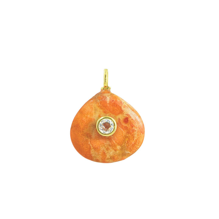 Orange Coral Gemstone Pendant With Topaz: Fan