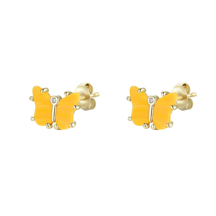 Opal Butterfly Stud Earrings: Tangerine Opal / Gold