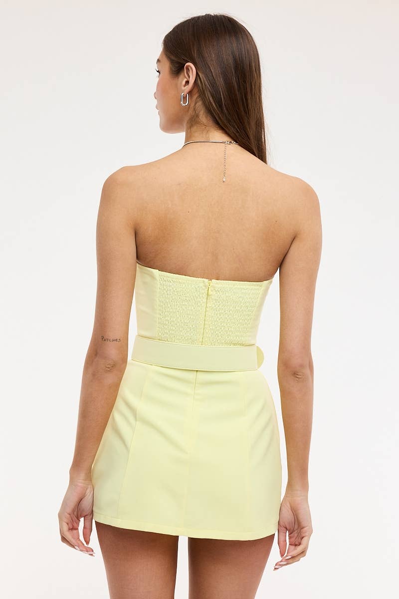 VIVID SOLID COLOR WAIST BELT FIT-IN MINI DRESS: WHITE / L