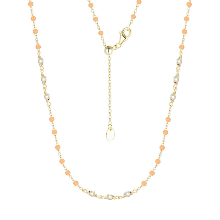 Enamel Beaded Chain Necklace With Sparkle Beads: White / Gold