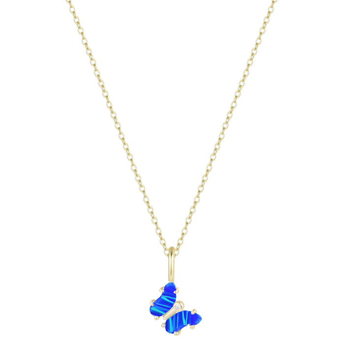 Mini Opal Butterfly Charm Necklace: Tangerine Opal / Gold